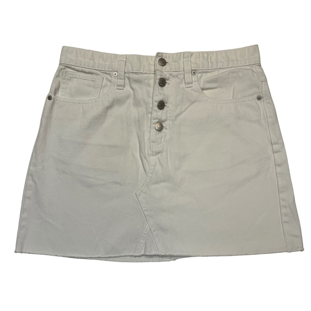 Madewell White Minimalist Denim Button Front Raw Hem Cotton Mini Skirt Size‎ 29